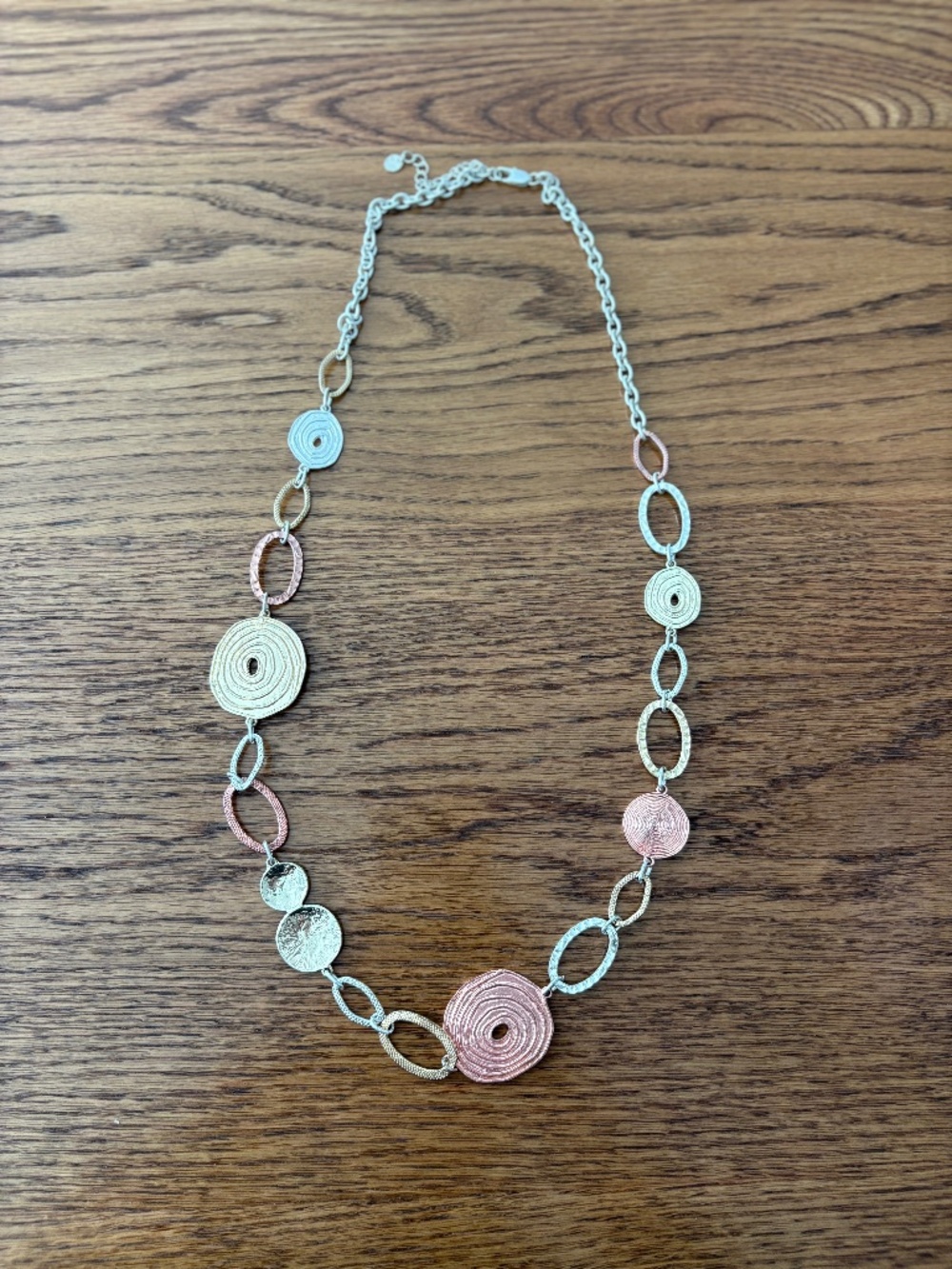 Mixed Metal Spiral Link Necklace Silver Gold Copper Long 36" Statement EUC